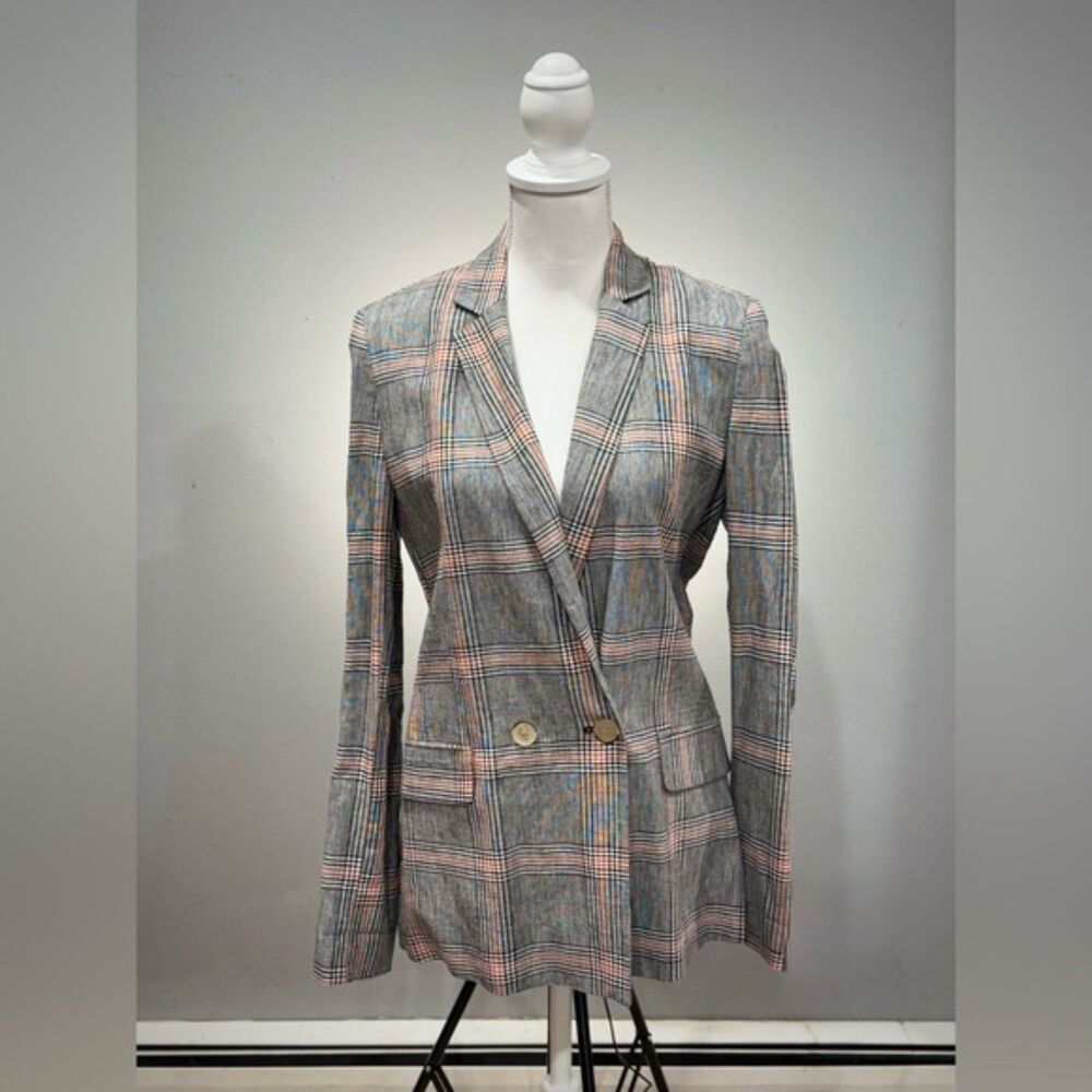 Clearance! Gray Bershka Plaid Long Linen Blend Blazer Size S EUC